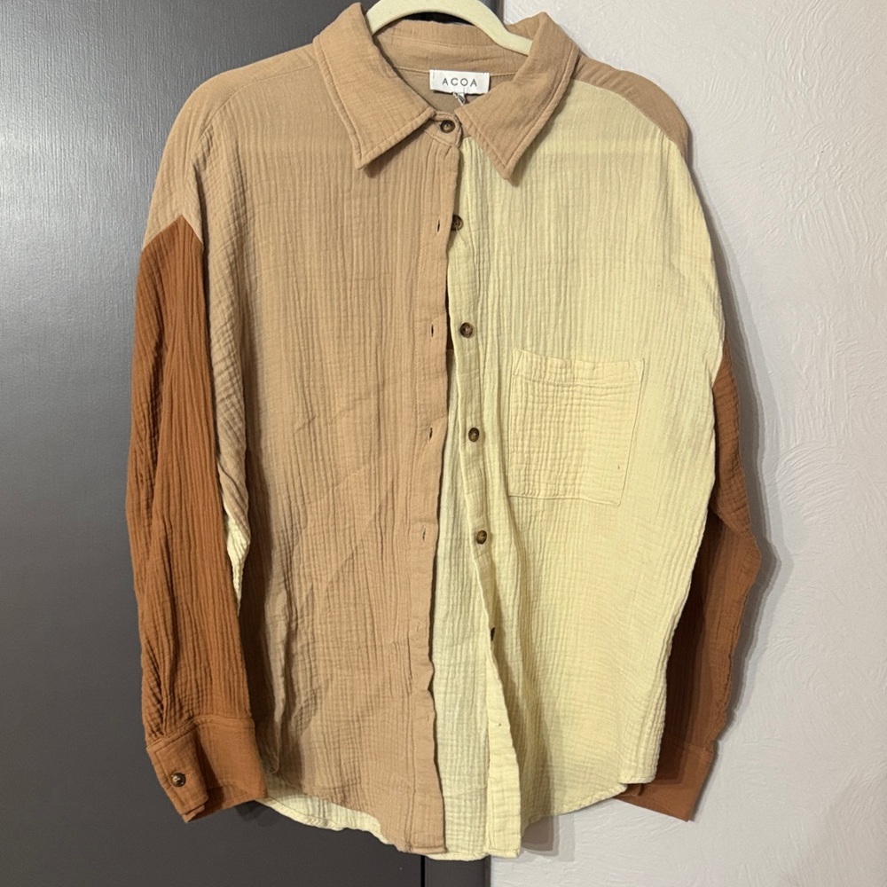 Block colored button down